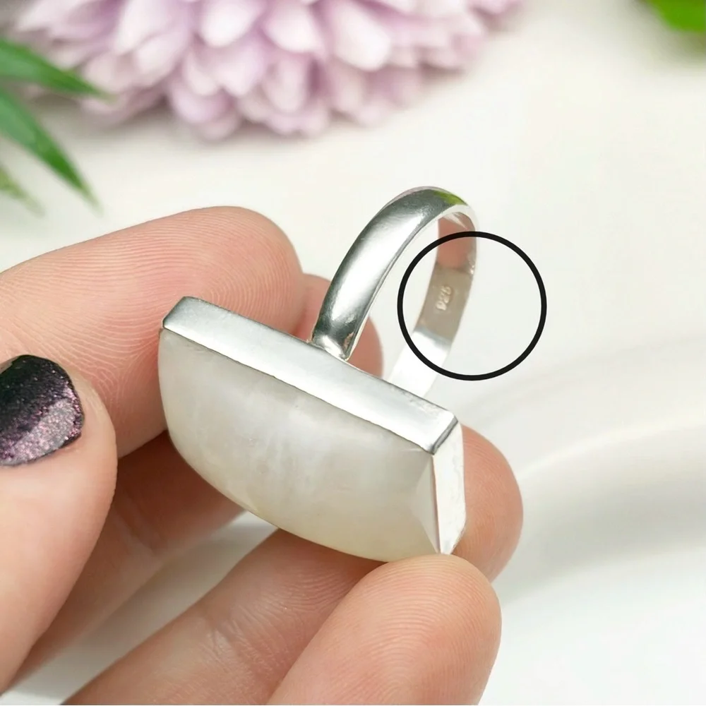 Pure Sterling Silver 925 Rainbow Moonstone Ring Size 9 1/4 9.25 Boho Southwest - Picture 8 of 10